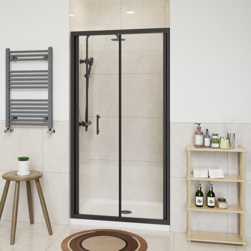 Larocca 112cm W x 1900mm H Framed Bi Fold Shower Door with Clear Glass, Black