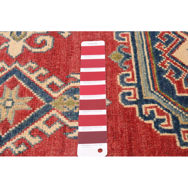 Tapis rouge / beige en laine noué à la main de conception unique 6 pi 8 po x 9 pi 9 po New Age
