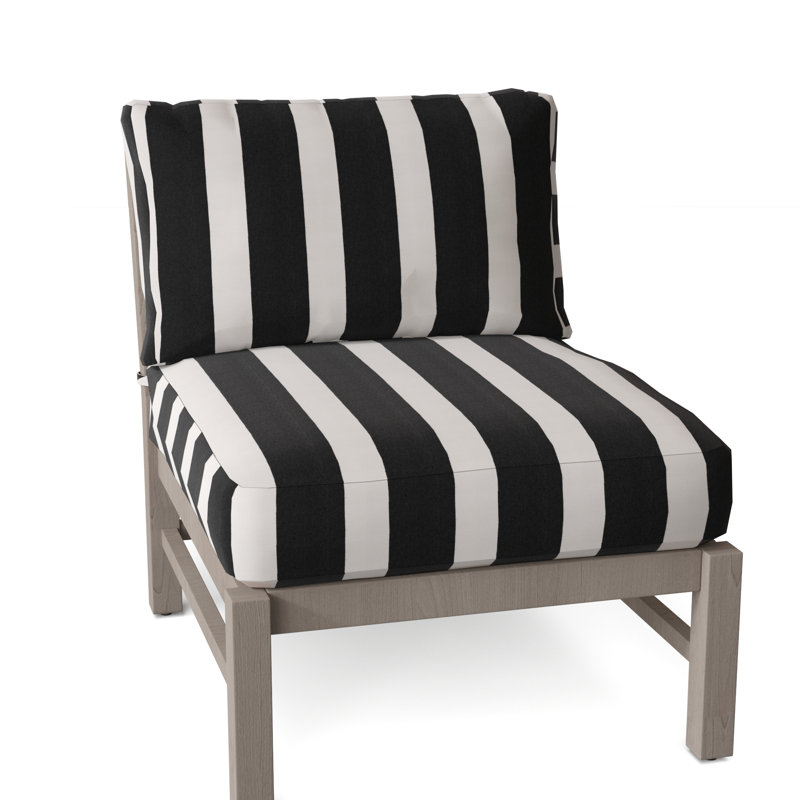 Chaise longue de patio en teck avec coussins Club, Huître, Cabana à rayures minuit