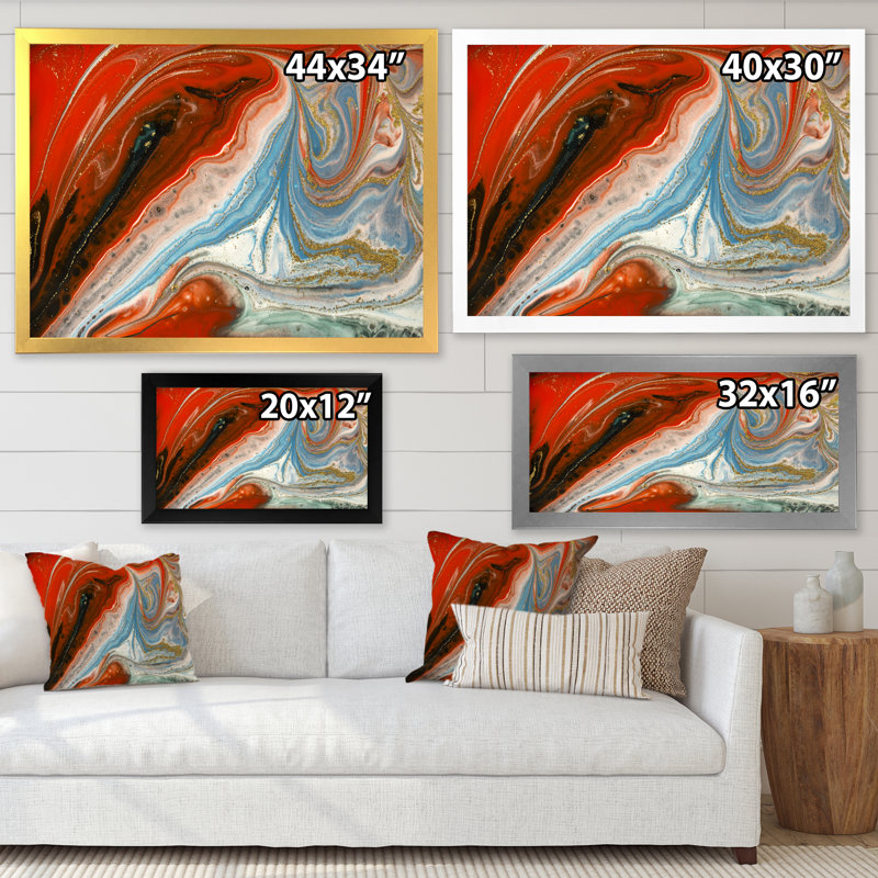 Or rouge et marbre bleu - reproduction d'art sur toile, H 12 po x l 20 po x p 1 po, Toile tendue