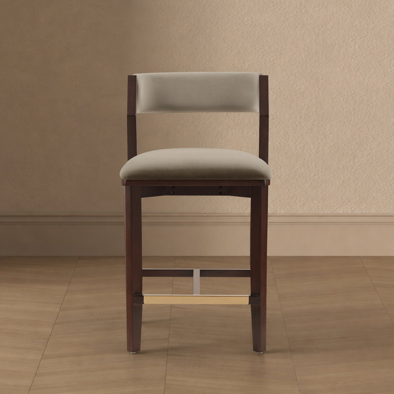 Patricia Modern Velvet Upholstered Counter Stool with Beech Wood Frame in Linen, Counter Stool (25.9" Seat Height), Linen