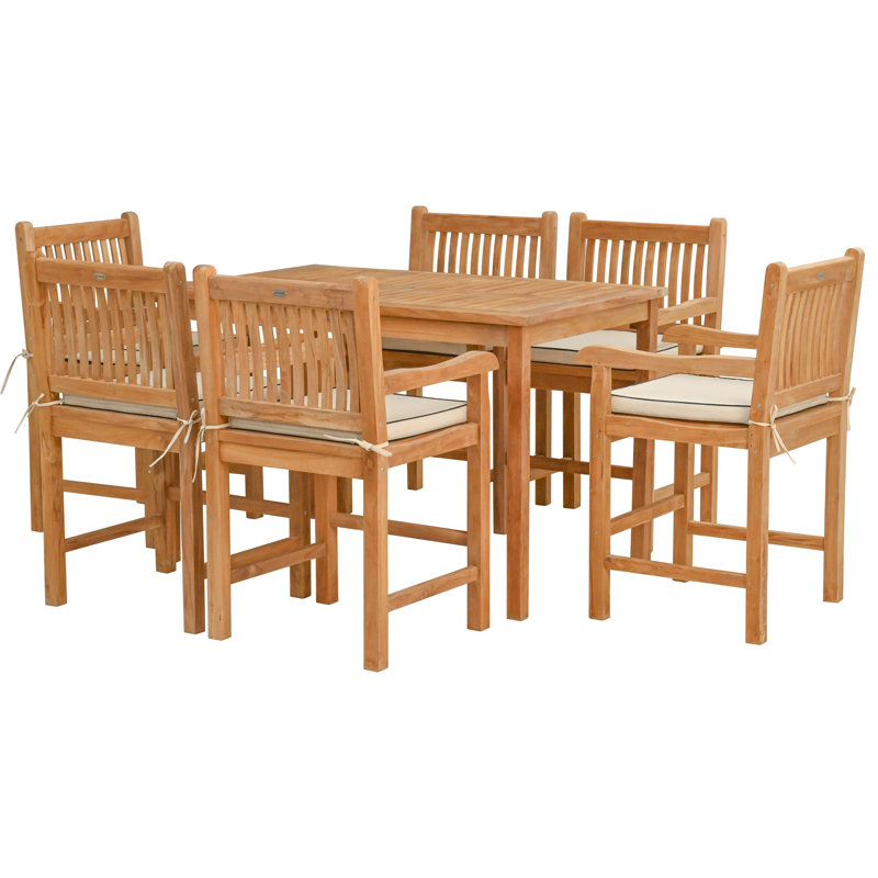 Outdoor 7 - Piece Teak Dining Set with Cushions, 55" L x 35.5" W x 35" H