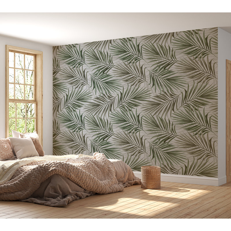 Peel & Stick Botanical Wall Mural - Repeating Green Leaf Pattern, 41" L x 57" W