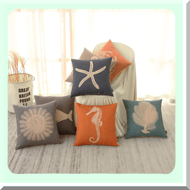 Oceanic Dream Pillowcase - Whale Decorative Cushion Cover for Sofa, Couch, Bed - Sea Life Nautical Linen Throw Pillow Cover - PL734TR