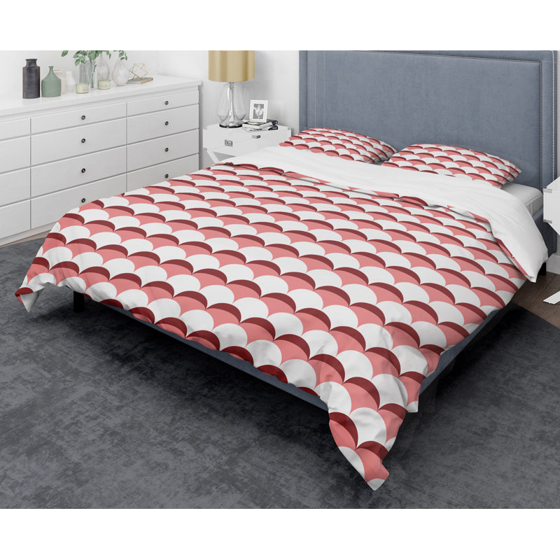 Geometrical Retro Design V - Modern Abstract Duvet Cover Set - Microfiber Polyester, King Duvet Cover + 2 Shams