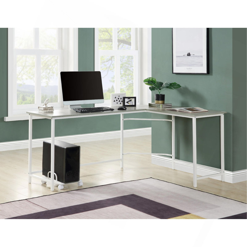 L-Shape Rectangular Computer Desk, Gray And White