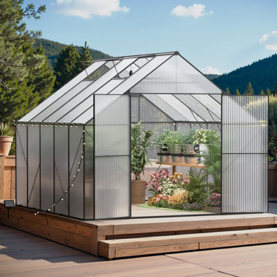 10 ft. W x 10 ft. D Outdoor Walk In Greenhouse with Rust Resistant Aluminum Frame, Patio Heavy Duty Green House, Polcarbonate Green House with UV Protection
