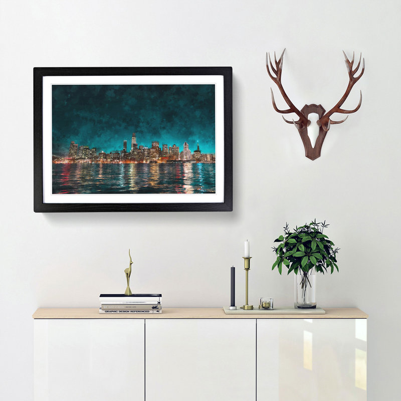 Reflection of the San Francisco Skyline - Framed Print, 24cm H x 33cm W x 2cm D, Black Framed