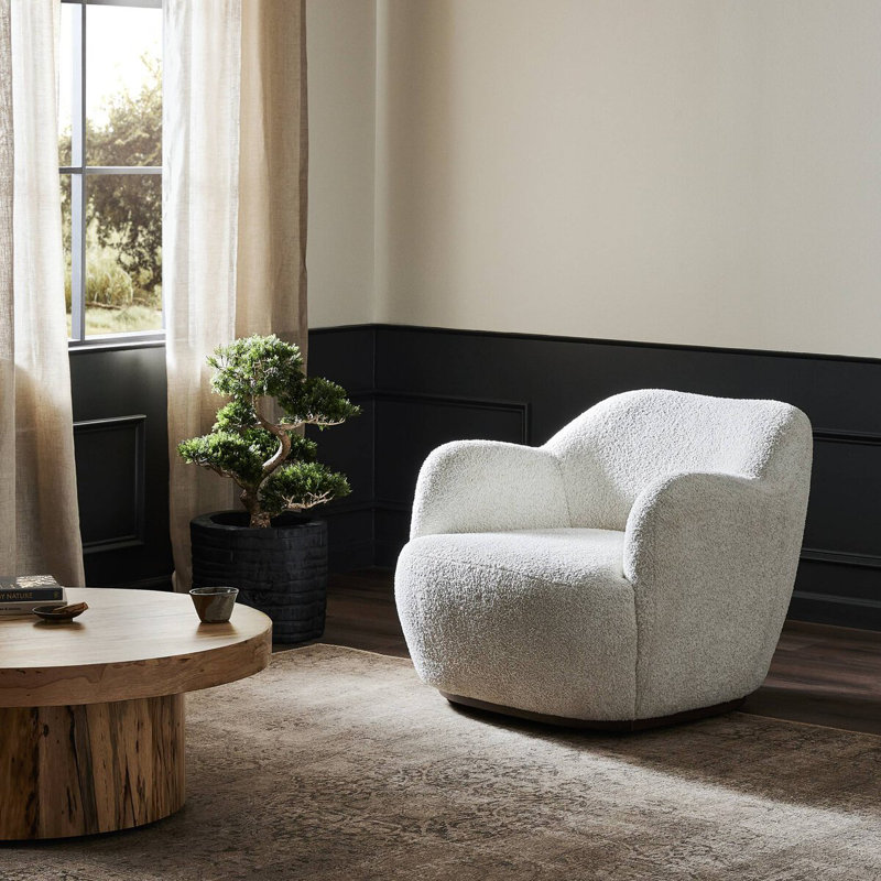 Julius Swivel Chair, Beige Shearling Genuine Fur