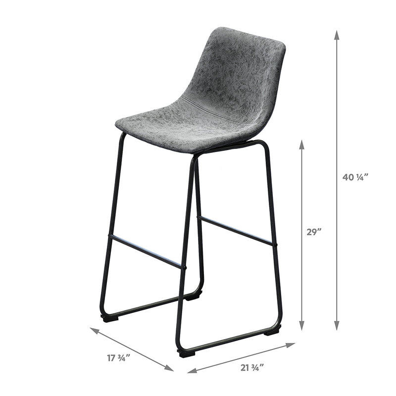 Faux Leather Bar Stool (Set Of 2), Charcoal, Bar Stool (29" Seat Height)