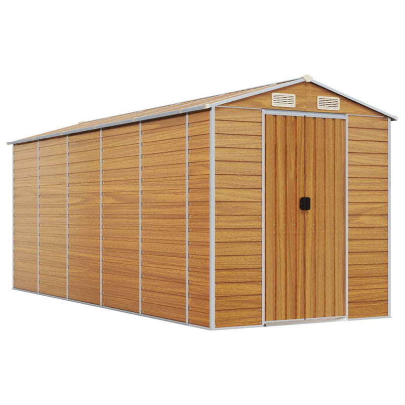 Breydon Garden Shed Galvanised Steel, 198cm H x 191cm W x 470cm D, Light Brown
