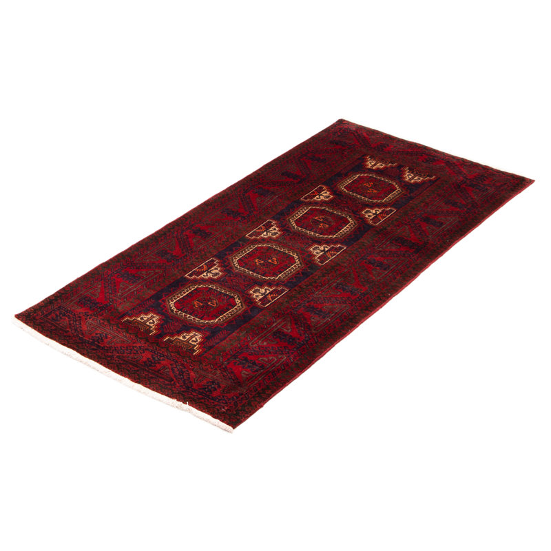 Tapis bleu marine / rouge en laine noué à la main de conception unique 3 pi 2 po x 6 pi 7 po New Age Heimo