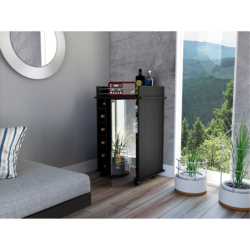 Dukat Bar Cart,Two Shelves, Six Built-In Wine Rack, Four Casters -Black, Black