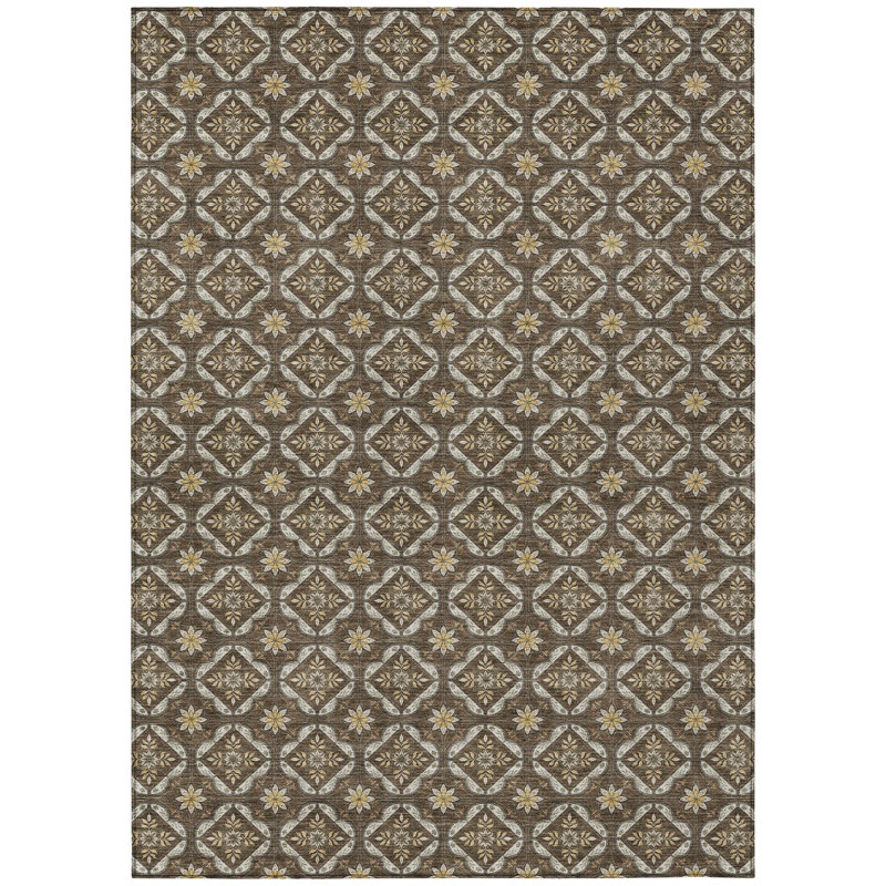 Machine Washable Indoor/Outdoor Chantille ACN2631 Geometric Rug, Chocolate, 5' x 7'6"
