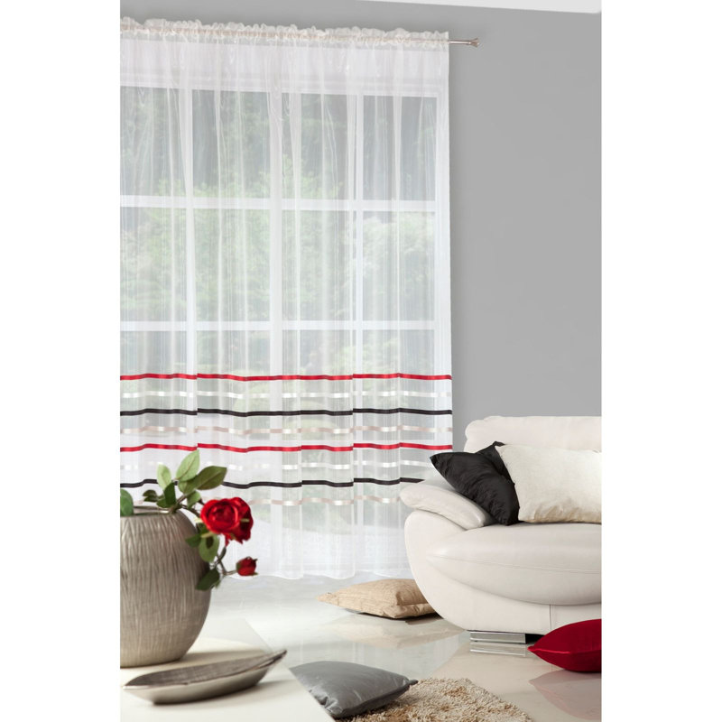 Kaitland Slot Top Sheer Curtain, Creamy/Black