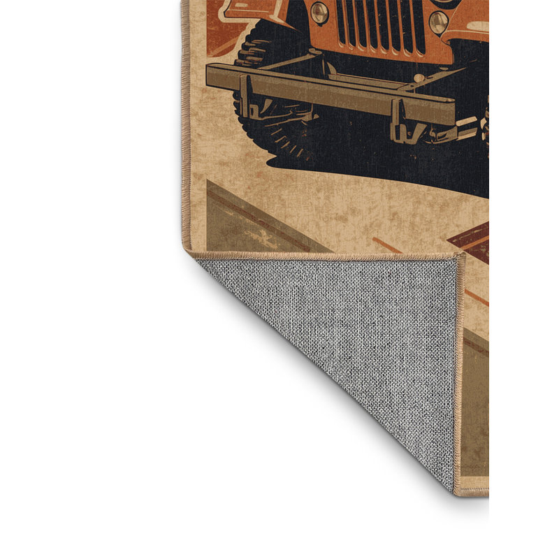 Tapis de style militaire rétro vintage à motif de véhicules Jeep lavable à la machine - brun clair, 7 x 10