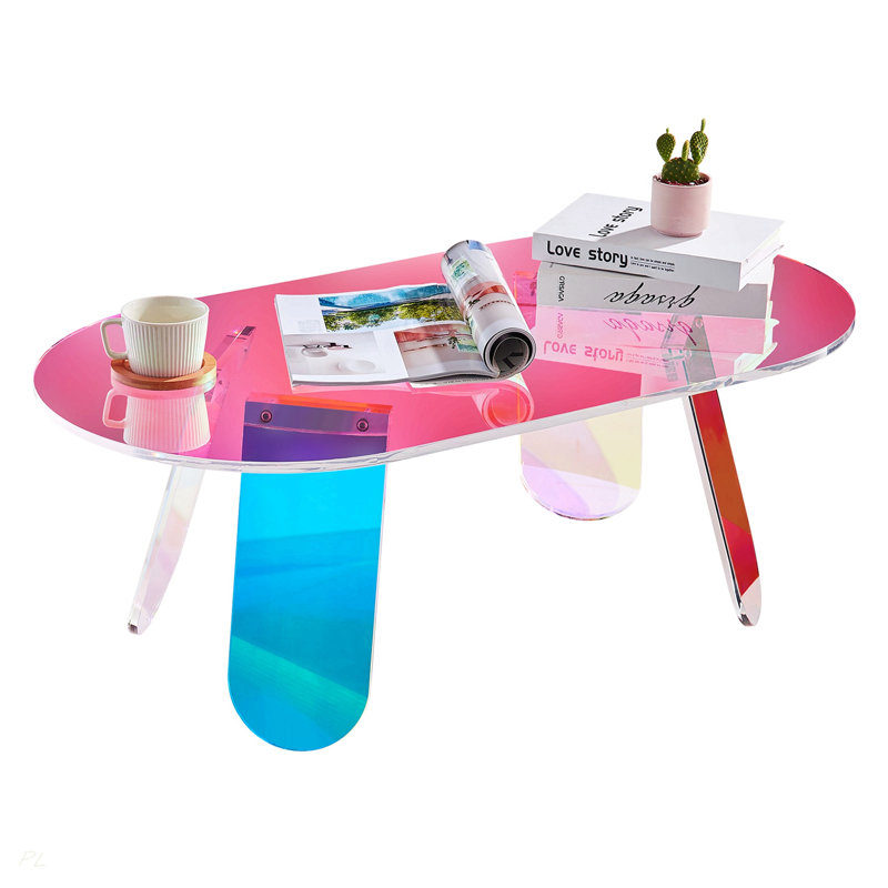 Table basse en acrylique, table de bout en acrylique irisé, table d'appoint en acrylique coloré de 13,8 pouces de hauteur, pour le café, les boissons, la nourriture, les collations utilisées dans le salon, la cour, la terrasse