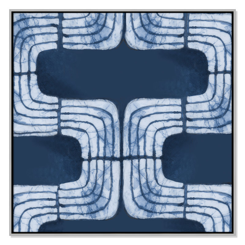 «Blue Batik I Print» par Emma Peal, Argent, H 37,5 po x l 37,5 po
