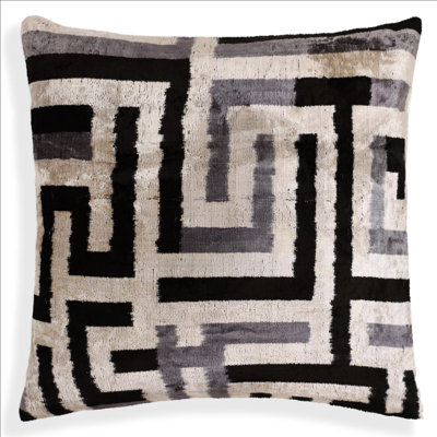 Black & Silver Maze Silk Velvet Pillow 16x16 Handmade Luxury Cushion