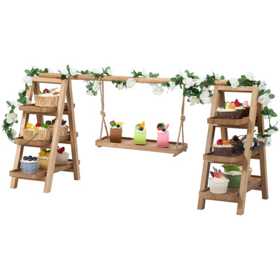 Présentoir à petits gâteaux pour 3 étages, présentoir à petits gâteaux en bois, porte-gâteaux aux fruits, ensemble de présentation de table avec plateaux amovibles, parfait pour la fête d'anniversaire de mariage