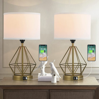 Limairy 16.5" Metal Table Lamp Set with USB Ports
