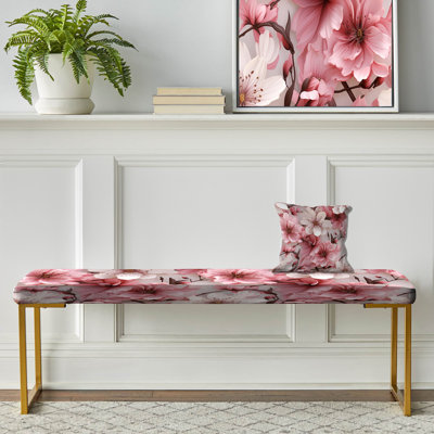 Floral Upholstered Gold Bench