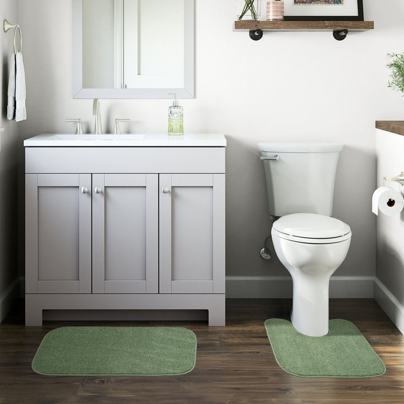 Kammer 2 Piece Washable Bathroom Rug Set With Contour and 20"x34" Bath Rug Black, Green