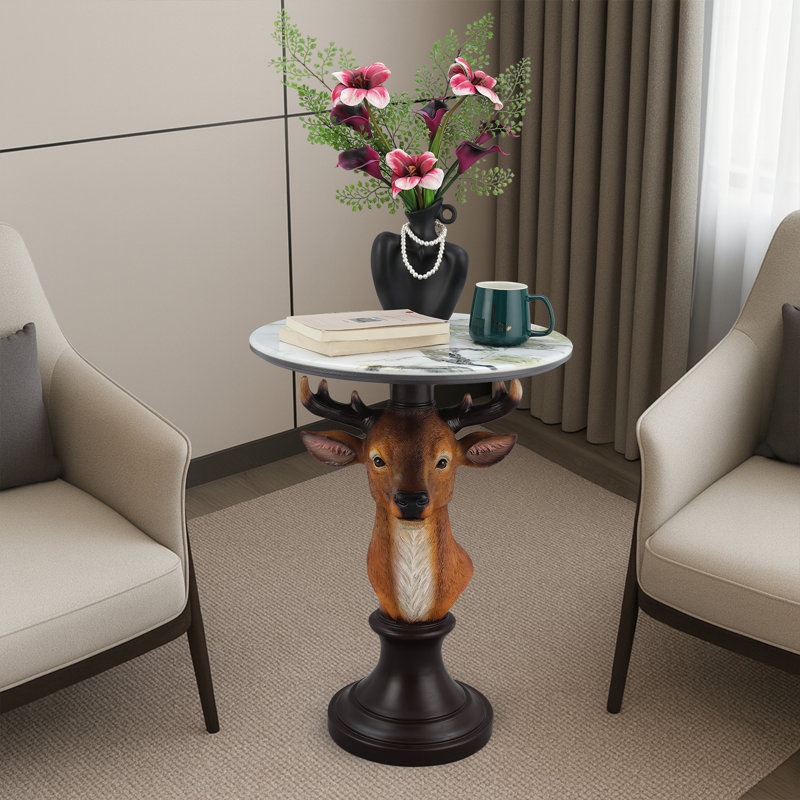 Table de chevet en résine avec plateau en faux marbre - table de bout élégante pour animaux