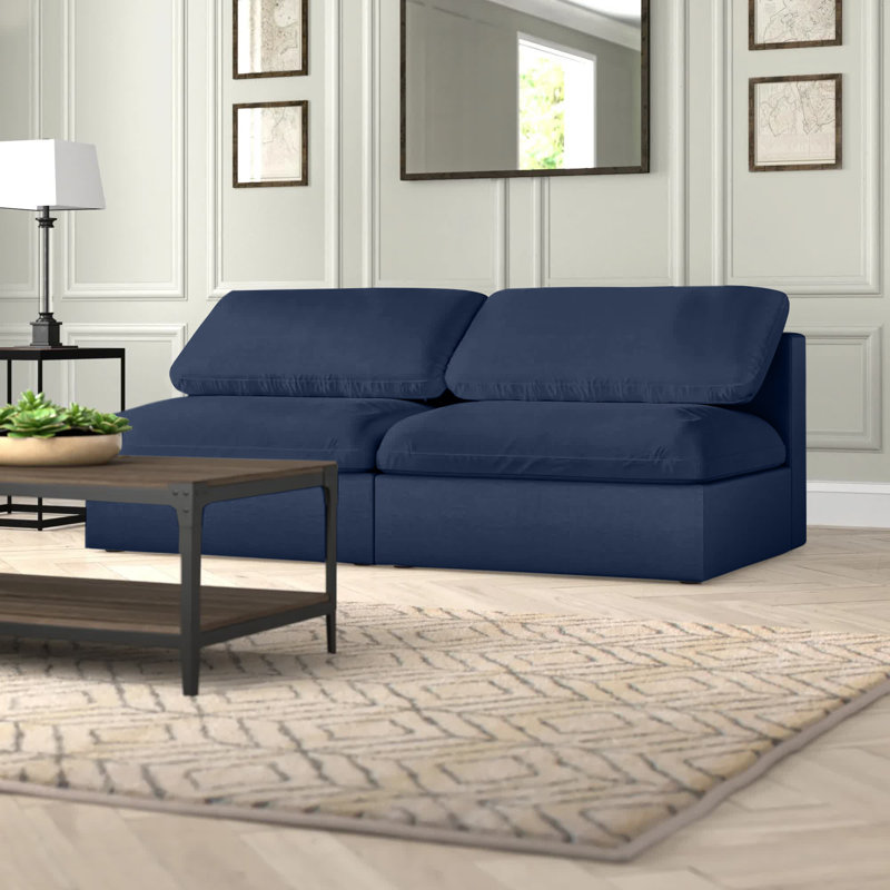 Burrows Upholstered Sofa, Navy Linen Textured Fabric, 32" H x 78" W x 40" D