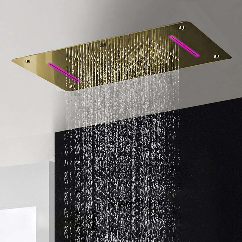 Novara Thermostatic Recessed Ceiling Mount Rainfall LED Shower System, Brushed Gold, Lever