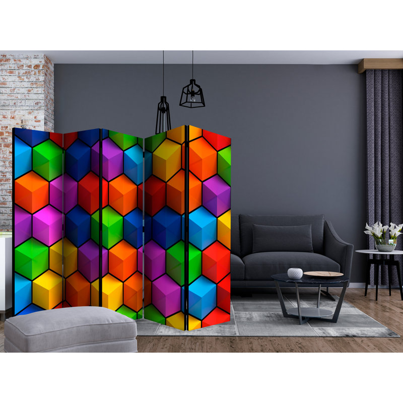 Room Divider - Colorful Geometric Boxes II [Room Dividers], 5, 172cm H x 225cm W x  3cm D