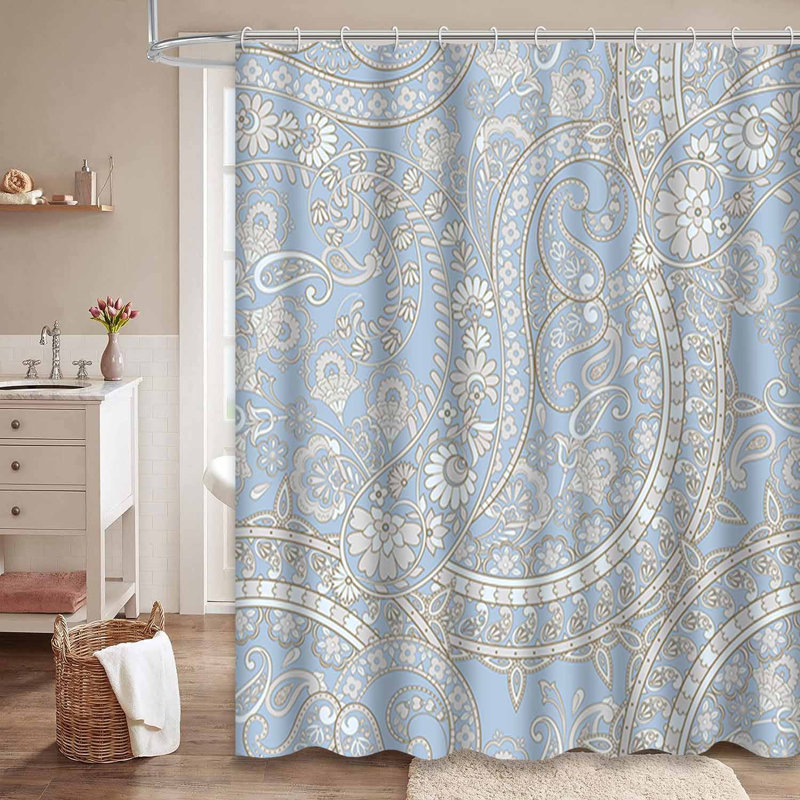 Rideau de douche imperméable à motif floral à motif cachemire turc avec 12 crochets, L 72 po x l 78 po
