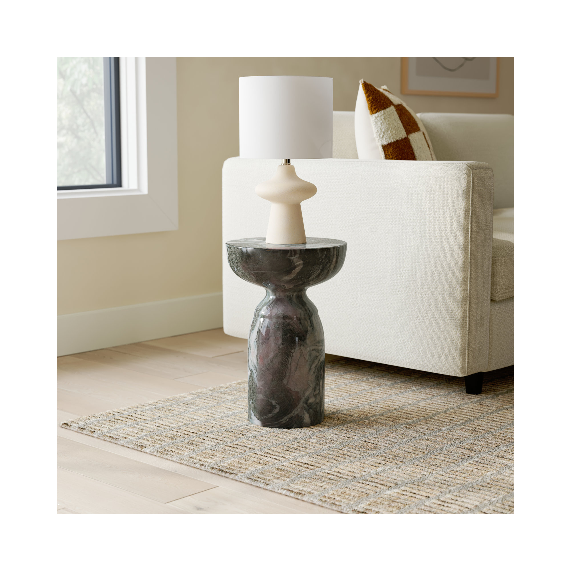 Macey End Table, Gray/Blush Marble