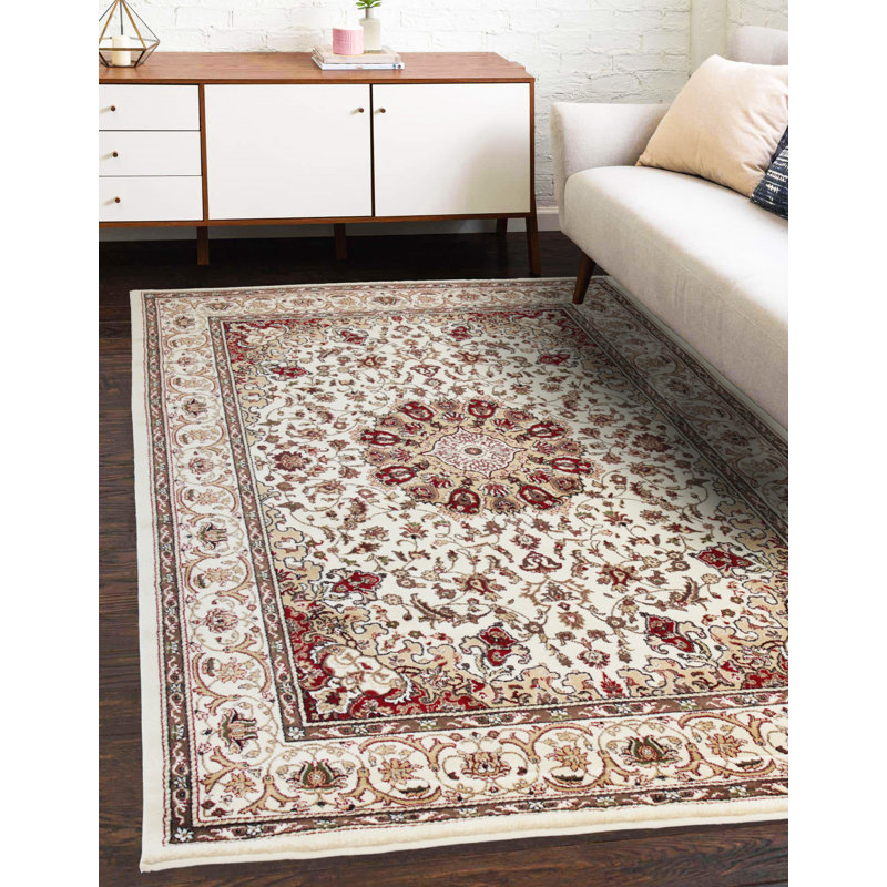 Tapis ivoire / brun / rouge Karmina Performance, Rectangle 5 pi 3 po x 7 pi 2 po