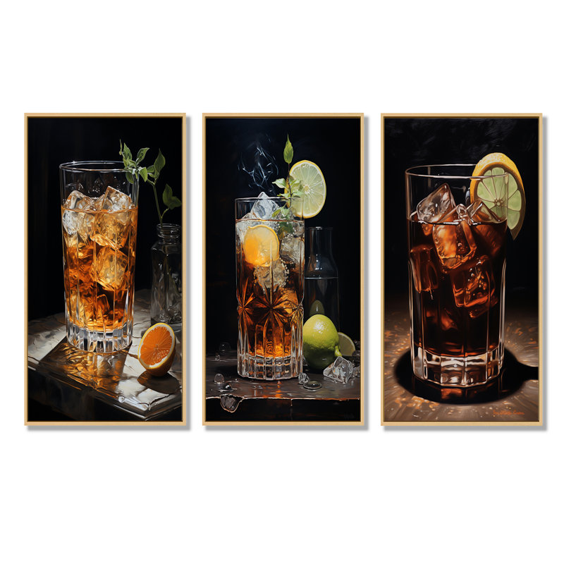 Noir noir rêverie cocktail, H 32 po x l 48 po, Cadre flottant brun