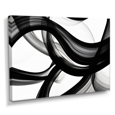 Vagues abstraites blanc noir tourbillons - formes abstraites modernes, art mural