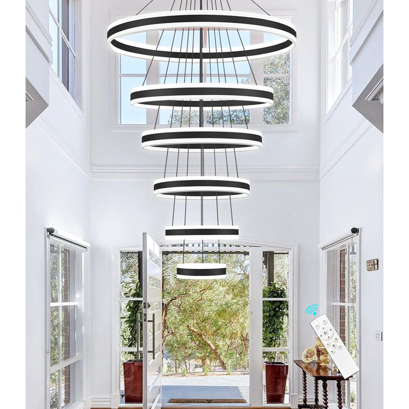 6 - Light Modern Led Dimmable Chandelier, Matte Black, Black