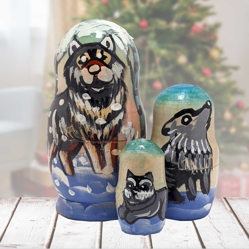 3 Piece Wolves Matreshka Nesting Doll Set