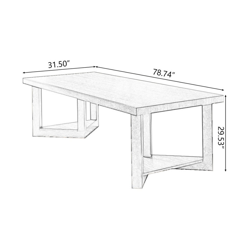 Bureau rectangulaire brun en bois massif, H 29,53 po x l 78,74 po x P 31,5 po