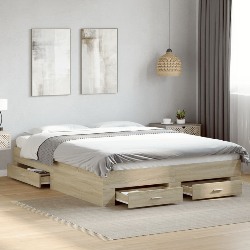Vidaxl Bed Frame With Drawers Engineered Wood, Kingsize (5'), Sonoma Oak