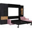 Grand lit intelligent avec tablettes intégrées, ouvertes et doubles lumières, noir et rose pour le rangement mural des bureaux à domicile-1726702946