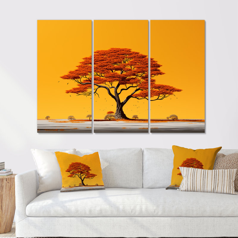 «African Tree Ambiance Savana I» - ensemble d'art mural arbre africain, H 28 po x l 36 po x P 1 po