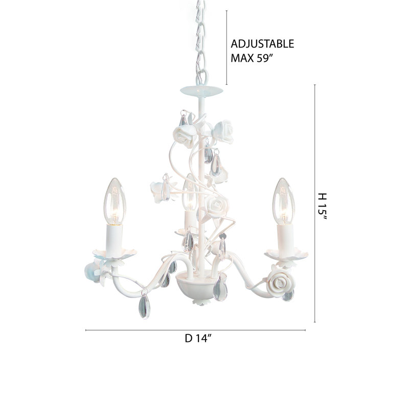 Luminaire suspendu 3 lumières blanc avec détails en cristal transparent