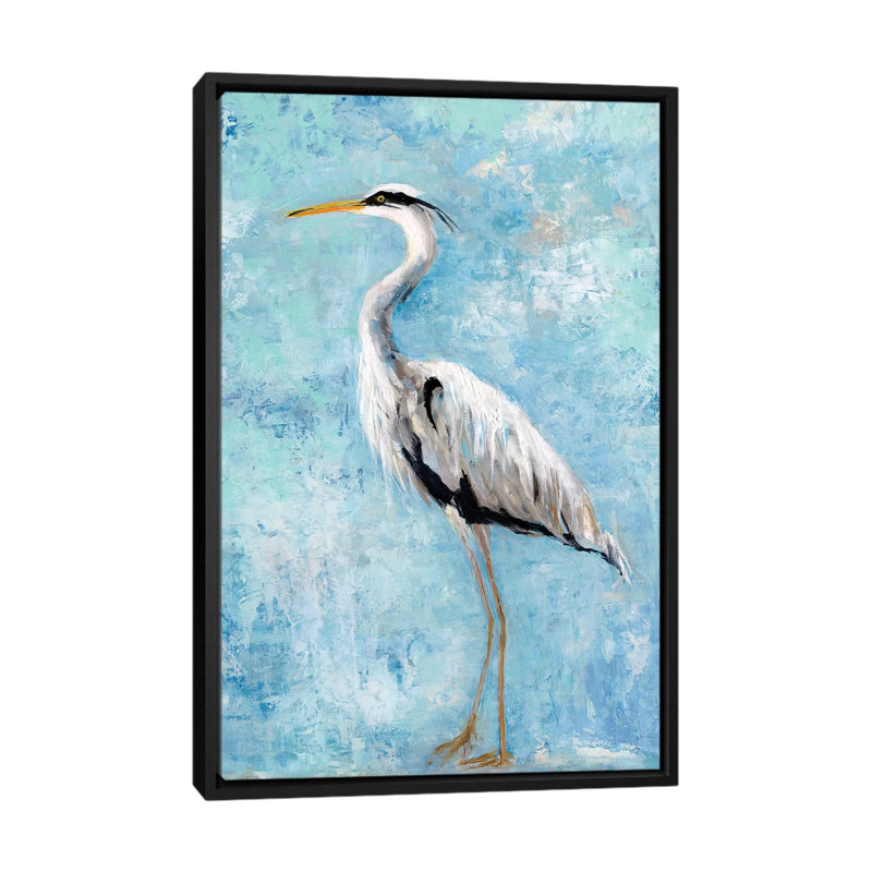 «Hazy Morning Heron II», reproduction sur toile, H 26 po x l 18 po x P 1,5 po, Toile avec cadre noir, Pas de tapis