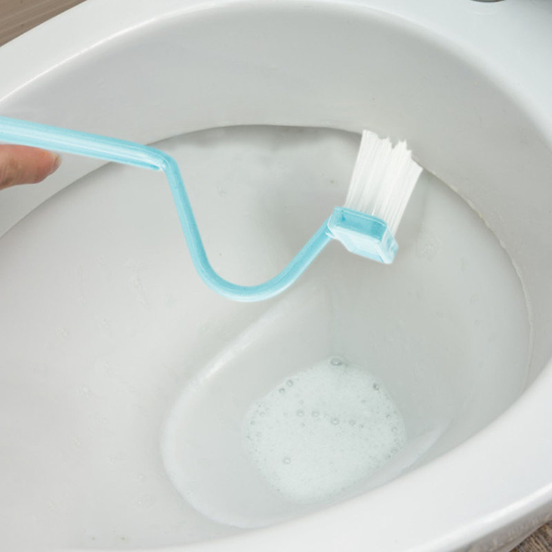 Brosse de toilette multifonctionnelle en forme de S, brosse incurvée pour le nettoyage des coins morts, bleu, Rose