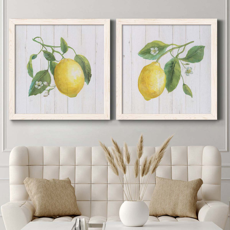 Lemon Fresh I - ensemble de 2 peintures sur toile encadrées, H 31,5 po x l 63 po x P 1,5 po, Cadre blanc