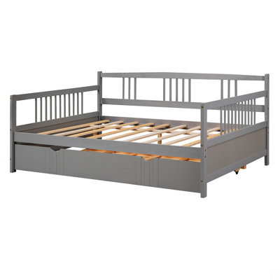 Lit de jour double en bois avec lit gigogne simple