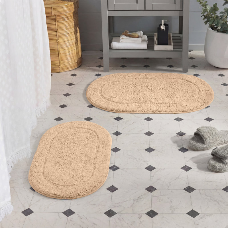 Ensemble de tapis de salle de bain ovale antidérapant en coton de qualité supérieure, Ivoire ivoire