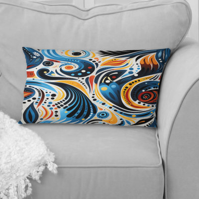 Blue and Orange Tribal Dreams I - Coussin imprimé