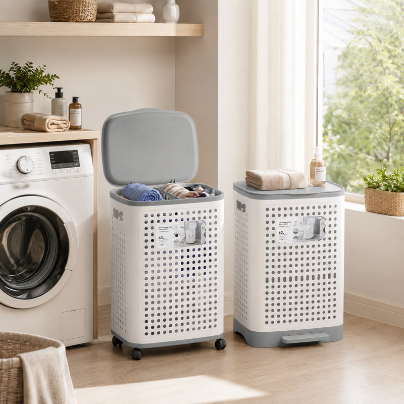 60L Slim Pedal Laundry Hamper with Ventilated Mesh Design and Soft-Close Lid
